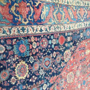 Antique W. Persian Bijar Carpet 15'6"×27'10" Navy & Teal Green, Hand-Woven Wool, Circa 1870 - detail view 3