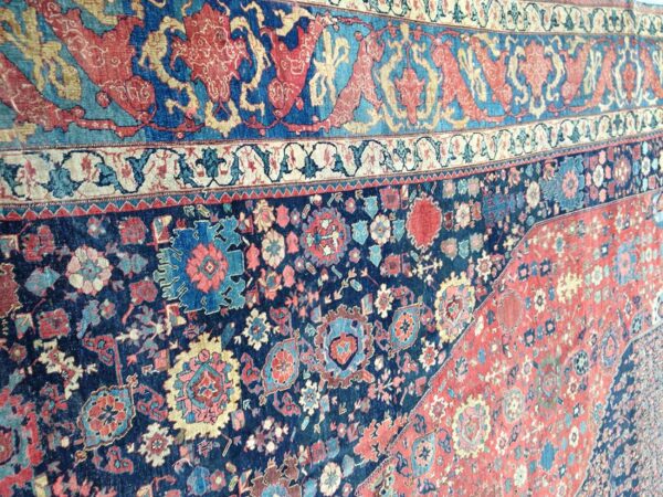 Antique w. Persian bijar carpet 15'6"×27'10" navy & teal green, hand-woven wool, circa 1870 4 Antique w. Persian bijar carpet 15'6"×27'10" navy & teal green, hand-woven wool, circa 1870 - detail view 3
