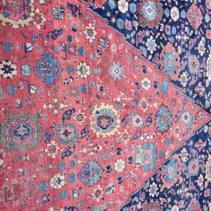 Antique W. Persian Bijar Carpet 15'6"×27'10" Navy & Teal Green, Hand-Woven Wool, Circa 1870 - detail view 4