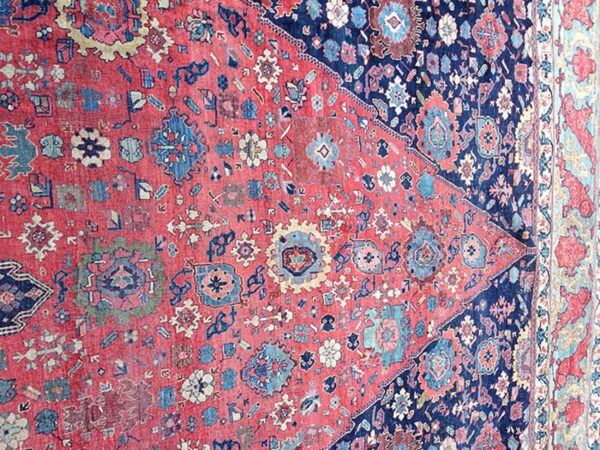 Antique w. Persian bijar carpet 15'6"×27'10" navy & teal green, hand-woven wool, circa 1870 5 Antique w. Persian bijar carpet 15'6"×27'10" navy & teal green, hand-woven wool, circa 1870 - detail view 4