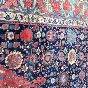 Antique W. Persian Bijar Carpet 15'6"×27'10" Navy & Teal Green, Hand-Woven Wool, Circa 1870 - detail view 5