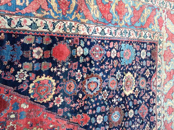 Antique w. Persian bijar carpet 15'6"×27'10" navy & teal green, hand-woven wool, circa 1870 6 Antique w. Persian bijar carpet 15'6"×27'10" navy & teal green, hand-woven wool, circa 1870 - detail view 5