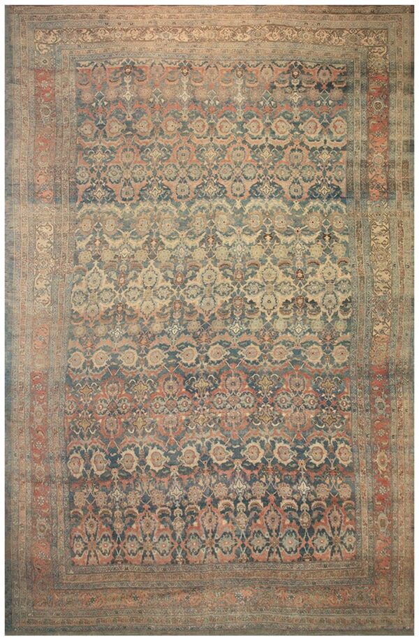 Antique w. Persian bijar carpet 11'2"×18'2" powder blue field, soft red border, circa 1880 1 Antique w. Persian bijar carpet 11'2"ã—18'2" powder blue field, soft red border, circa 1880
