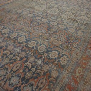 Antique W. Persian Bijar Carpet 11'2"×18'2" Powder Blue Field, Soft Red Border, Circa 1880 - detail view 9