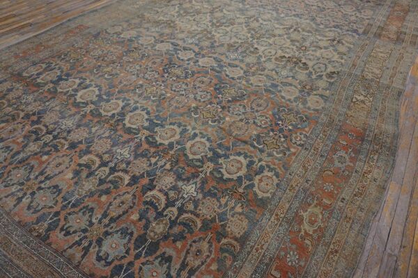 Antique w. Persian bijar carpet 11'2"×18'2" powder blue field, soft red border, circa 1880 10 Antique w. Persian bijar carpet 11'2"ã—18'2" powder blue field, soft red border, circa 1880 - detail view 9