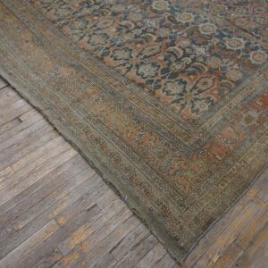 Antique W. Persian Bijar Carpet 11'2"×18'2" Powder Blue Field, Soft Red Border, Circa 1880 - detail view 10