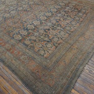 Antique W. Persian Bijar Carpet 11'2"×18'2" Powder Blue Field, Soft Red Border, Circa 1880 - detail view 11