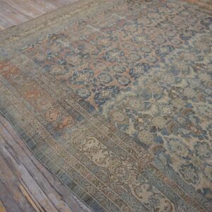 Antique W. Persian Bijar Carpet 11'2"×18'2" Powder Blue Field, Soft Red Border, Circa 1880 - detail view 12
