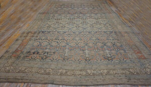 Antique w. Persian bijar carpet 11'2"×18'2" powder blue field, soft red border, circa 1880 2 Antique w. Persian bijar carpet 11'2"ã—18'2" powder blue field, soft red border, circa 1880 - detail view 1