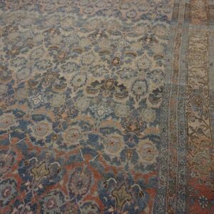 Antique W. Persian Bijar Carpet 11'2"×18'2" Powder Blue Field, Soft Red Border, Circa 1880 - detail view 21