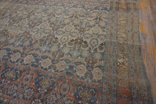 Antique w. Persian bijar carpet 11'2"×18'2" powder blue field, soft red border, circa 1880 3 Antique w. Persian bijar carpet 11'2"ã—18'2" powder blue field, soft red border, circa 1880 - detail view 2