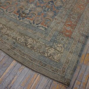 Antique W. Persian Bijar Carpet 11'2"×18'2" Powder Blue Field, Soft Red Border, Circa 1880 - detail view 3