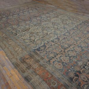 Antique W. Persian Bijar Carpet 11'2"×18'2" Powder Blue Field, Soft Red Border, Circa 1880 - detail view 4