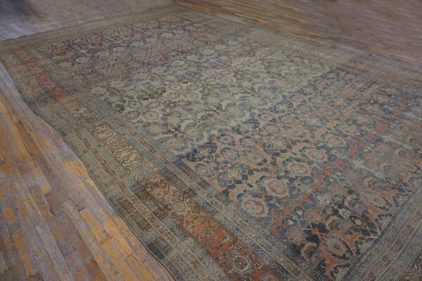 Antique w. Persian bijar carpet 11'2"×18'2" powder blue field, soft red border, circa 1880 5 Antique w. Persian bijar carpet 11'2"ã—18'2" powder blue field, soft red border, circa 1880 - detail view 4