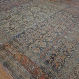 Antique W. Persian Bijar Carpet 11'2"×18'2" Powder Blue Field, Soft Red Border, Circa 1880 - detail view 5