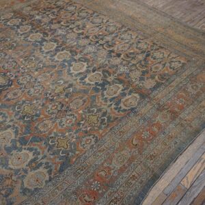 Antique W. Persian Bijar Carpet 11'2"×18'2" Powder Blue Field, Soft Red Border, Circa 1880 - detail view 6