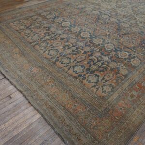 Antique W. Persian Bijar Carpet 11'2"×18'2" Powder Blue Field, Soft Red Border, Circa 1880 - detail view 8