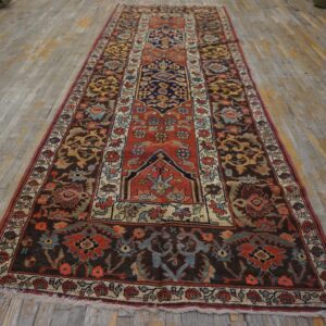 Antique W. Persian Bijar Carpet 4'10"Ã—14' Rust Field, Brown Border, Long Format, Circa 1890 - detail view 1