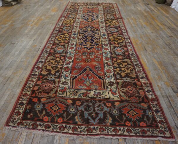 Antique w. Persian bijar carpet 4'10"ã—14' rust field, brown border, long format, circa 1890 - detail view 1