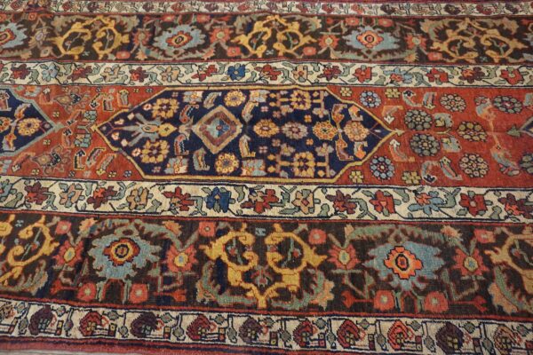 Antique w. Persian bijar carpet 4'10"ã—14' rust field, brown border, long format, circa 1890 - detail view 2