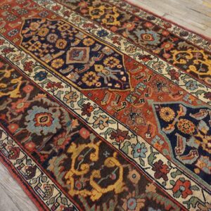 Antique W. Persian Bijar Carpet 4'10"Ã—14' Rust Field, Brown Border, Long Format, Circa 1890 - detail view 3