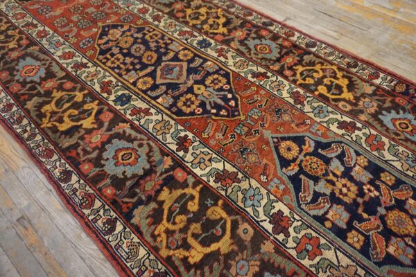 Antique w. Persian bijar carpet 4'10"ã—14' rust field, brown border, long format, circa 1890 - detail view 3