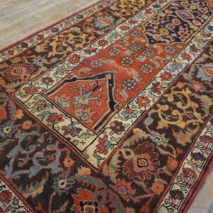 Antique W. Persian Bijar Carpet 4'10"Ã—14' Rust Field, Brown Border, Long Format, Circa 1890 - detail view 4