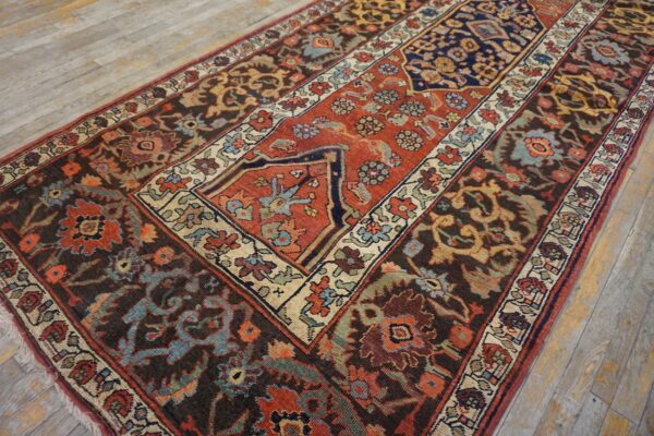 Antique w. Persian bijar carpet 4'10"ã—14' rust field, brown border, long format, circa 1890 - detail view 4
