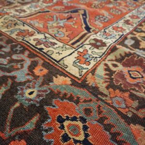 Antique W. Persian Bijar Carpet 4'10"Ã—14' Rust Field, Brown Border, Long Format, Circa 1890 - detail view 5