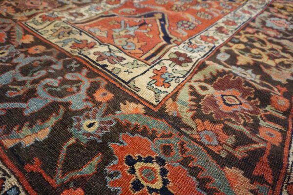 Antique w. Persian bijar carpet 4'10"ã—14' rust field, brown border, long format, circa 1890 - detail view 5