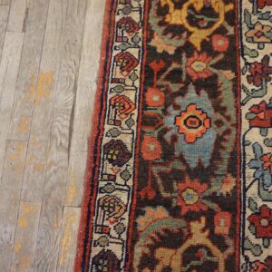 Antique W. Persian Bijar Carpet 4'10"Ã—14' Rust Field, Brown Border, Long Format, Circa 1890 - detail view 6