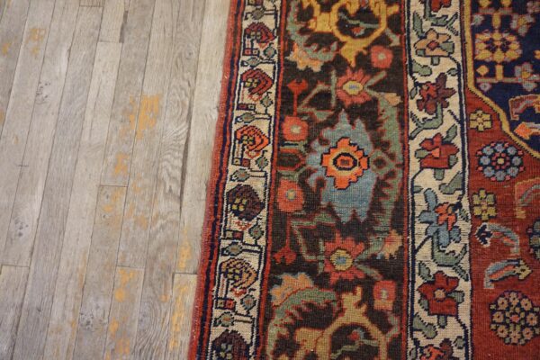 Antique w. Persian bijar carpet 4'10"ã—14' rust field, brown border, long format, circa 1890 - detail view 6