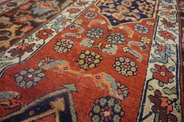 Antique w. Persian bijar carpet 4'10"ã—14' rust field, brown border, long format, circa 1890 - detail view 7
