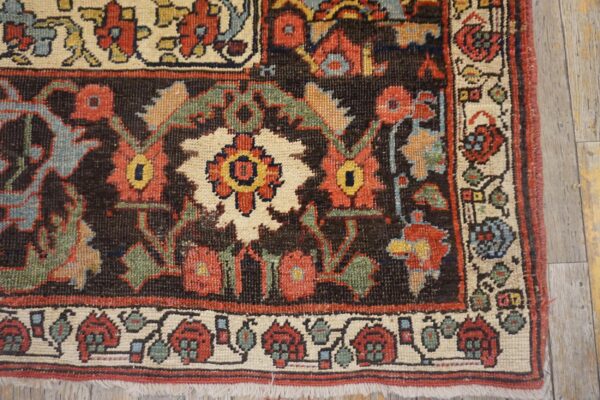 Antique w. Persian bijar carpet 4'10"ã—14' rust field, brown border, long format, circa 1890 - detail view 8
