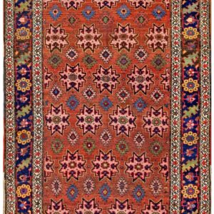 Antique W. Persian Bijar Carpet 4'6"×10'6" Salmon Field, 19th Century