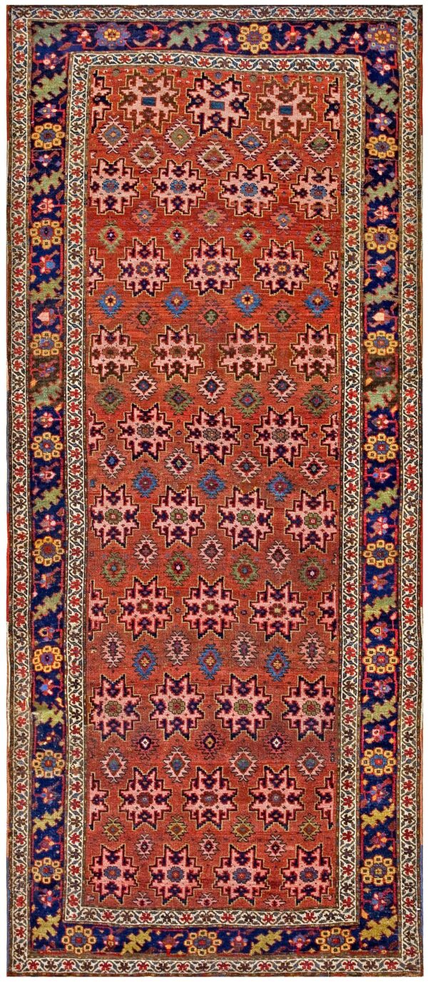 Antique w. Persian bijar carpet 4'6"×10'6" salmon field, 19th century