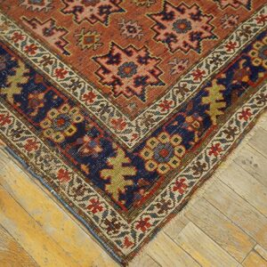 Antique W. Persian Bijar Carpet 4'6"×10'6" Salmon Field, 19th Century - detail view 2