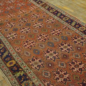 Antique W. Persian Bijar Carpet 4'6"×10'6" Salmon Field, 19th Century - detail view 3
