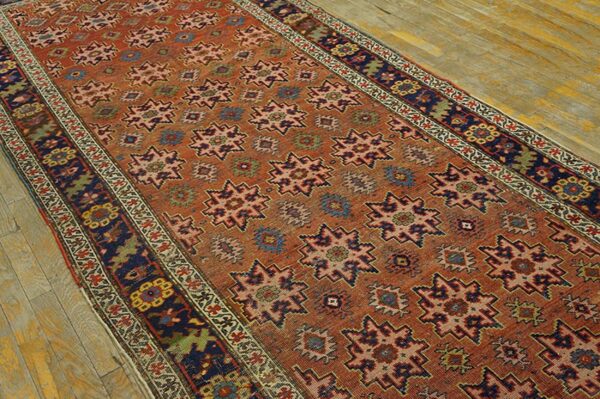 Antique w. Persian bijar carpet 4'6"×10'6" salmon field, 19th century - detail view 3