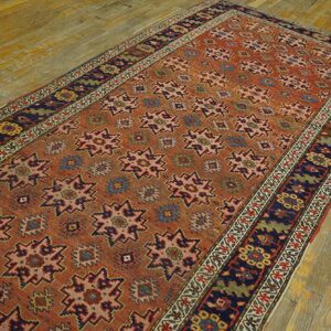 Antique W. Persian Bijar Carpet 4'6"×10'6" Salmon Field, 19th Century - detail view 4