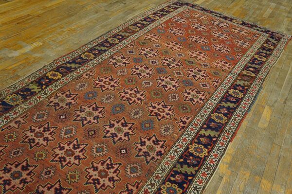Antique w. Persian bijar carpet 4'6"×10'6" salmon field, 19th century - detail view 4