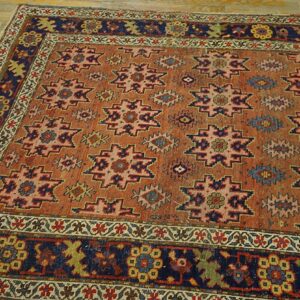 Antique W. Persian Bijar Carpet 4'6"×10'6" Salmon Field, 19th Century - detail view 5