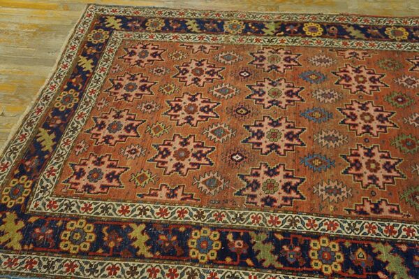 Antique w. Persian bijar carpet 4'6"×10'6" salmon field, 19th century - detail view 5