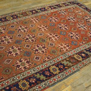 Antique W. Persian Bijar Carpet 4'6"×10'6" Salmon Field, 19th Century - detail view 6