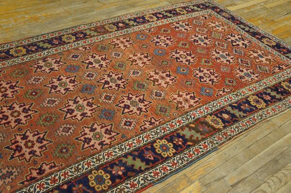 Antique w. Persian bijar carpet 4'6"×10'6" salmon field, 19th century - detail view 6