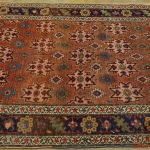 Antique W. Persian Bijar Carpet 4'6"×10'6" Salmon Field, 19th Century - detail view 7