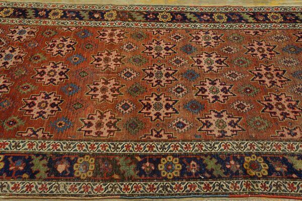 Antique w. Persian bijar carpet 4'6"×10'6" salmon field, 19th century - detail view 7