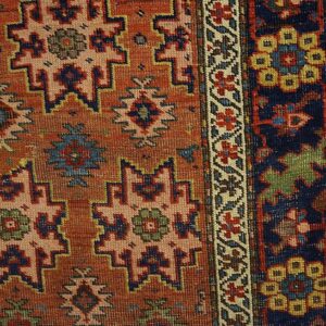 Antique W. Persian Bijar Carpet 4'6"×10'6" Salmon Field, 19th Century - detail view 8