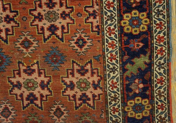 Antique w. Persian bijar carpet 4'6"×10'6" salmon field, 19th century - detail view 8