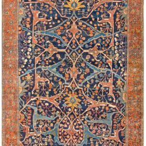 Antique W. Persian Bijar Garrus Carpet 8'10"Ã—23'8" Dark Blue & Burnt Rust, Long Format, Circa 1870